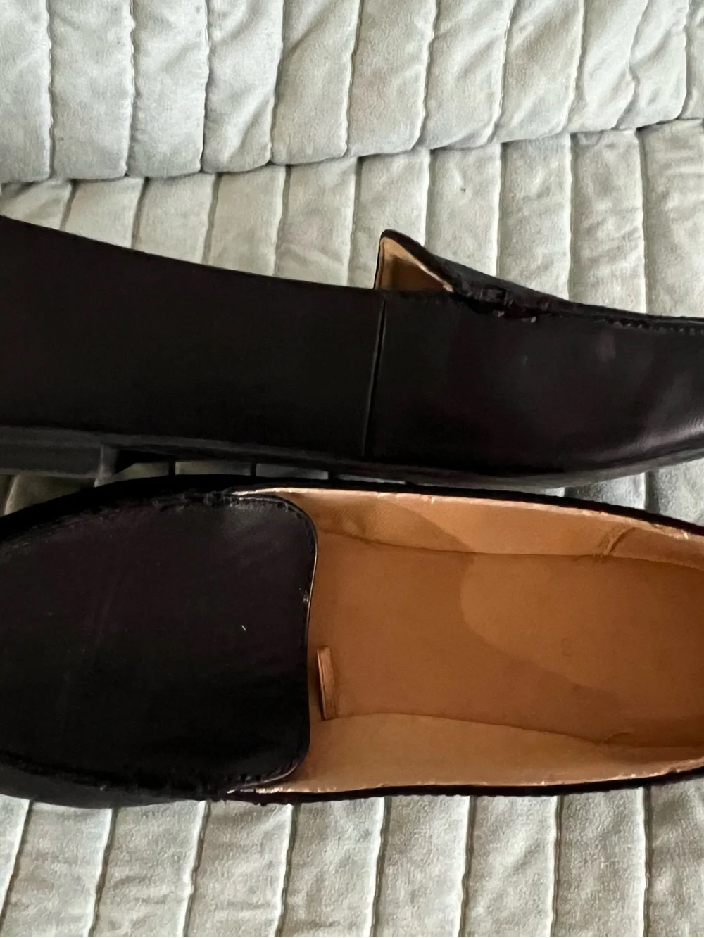 Express Black Pointed Leather Slip-On Flats with Tan Insole